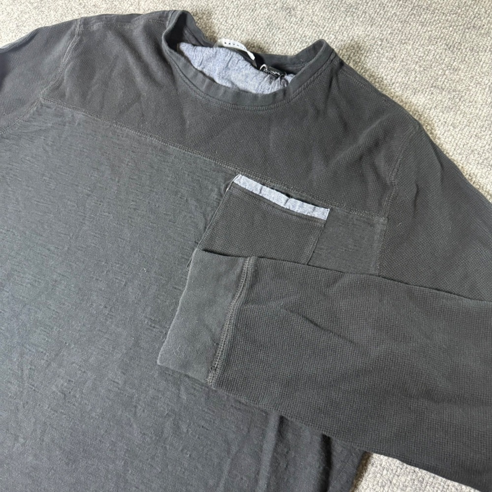Sean John 2XL Long Sleeve Waffle‎ Knit Pocket T Shirt Casual Black Menswear